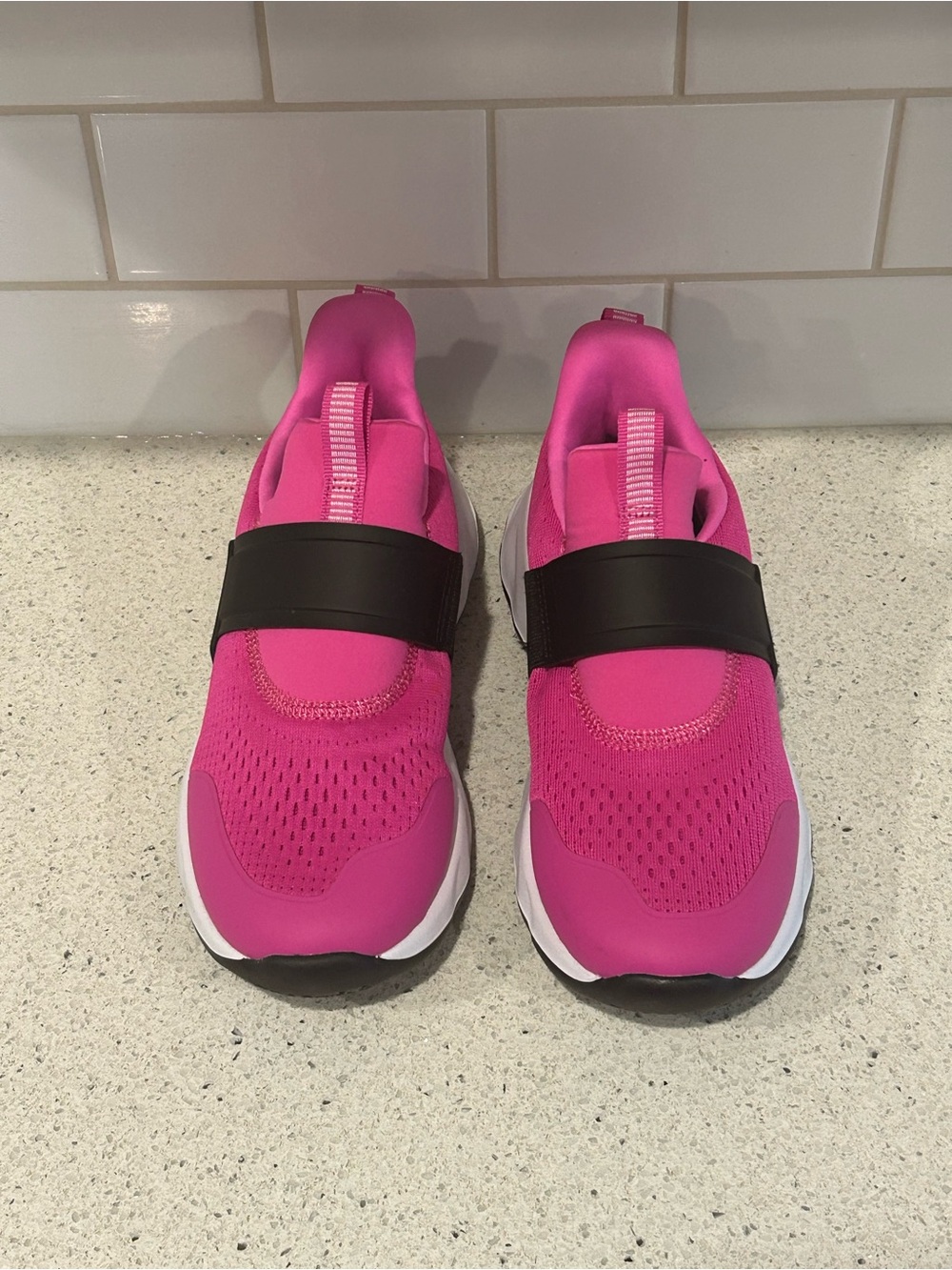 Girls AllinMotion Hot Pink Slip-On Athletic Sneakers with Black Strap, Size 5